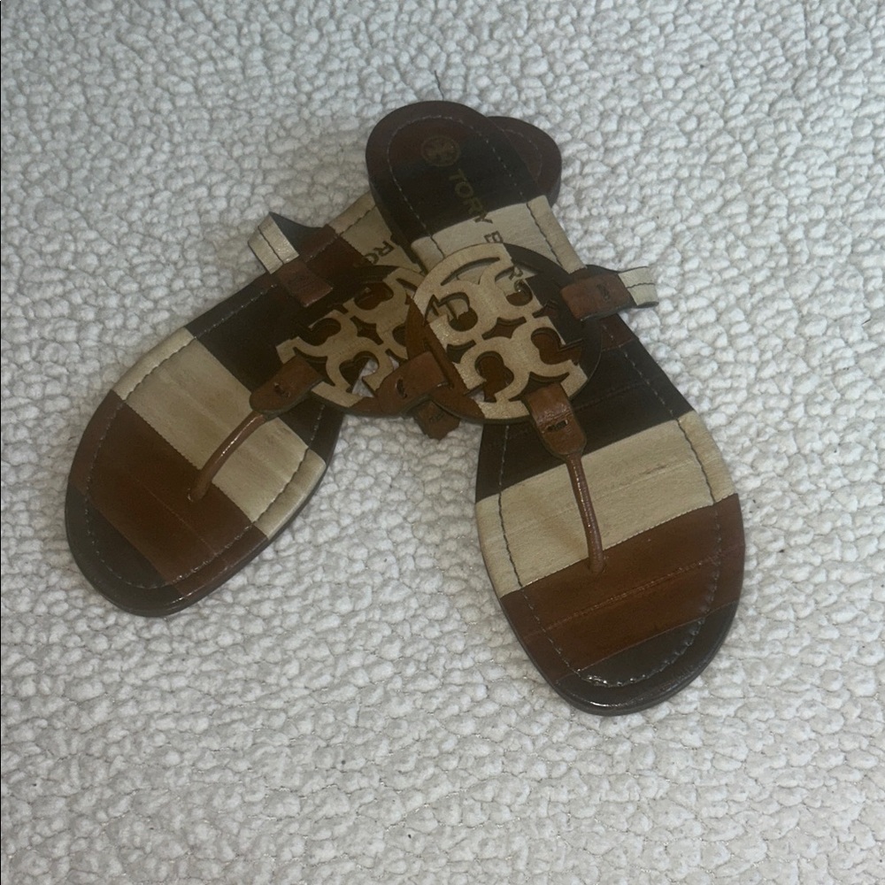 Tory Burch Striped Brown and Cream Sandals